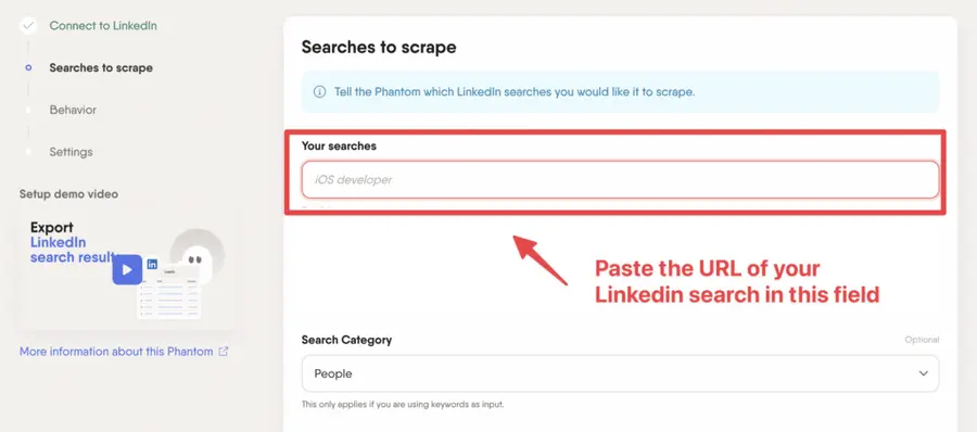 esportazione linkedin di phantombuster