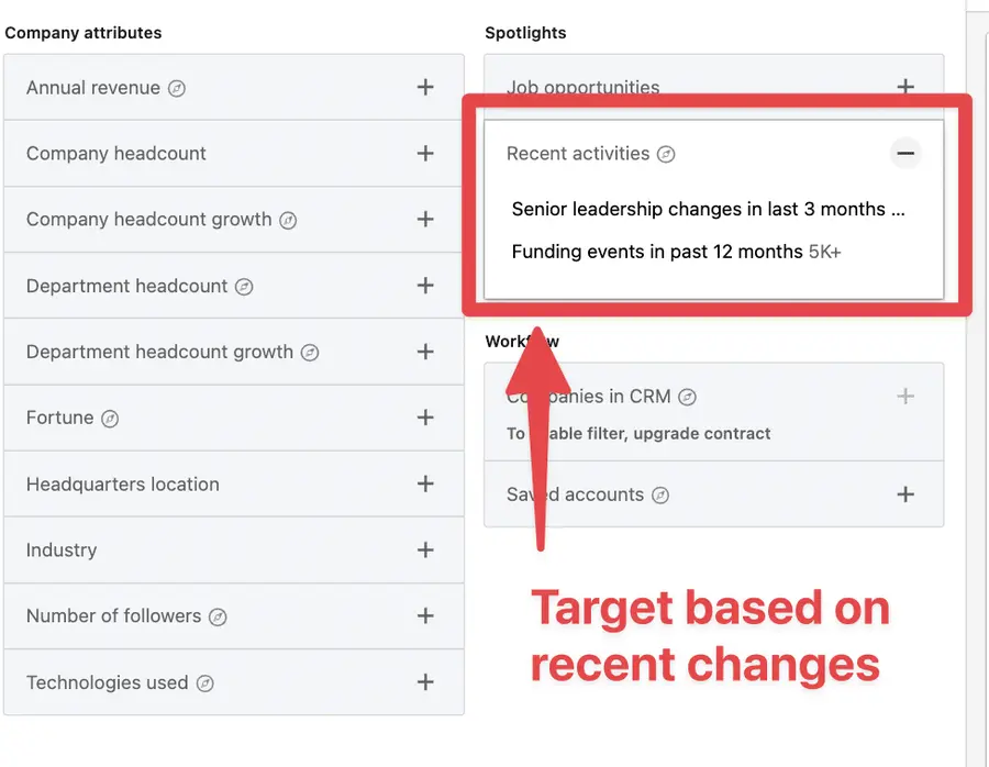 target companies based on recent changes with sales navigator 