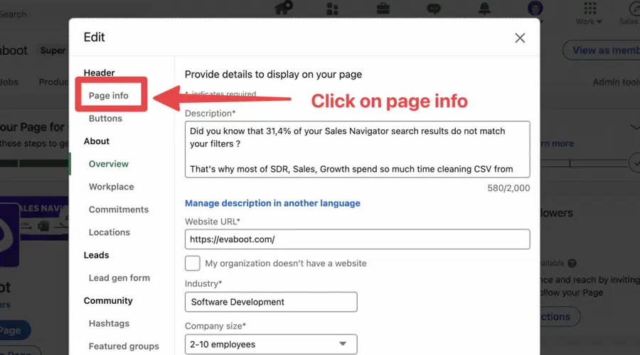change linkedin company url step 2