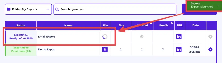 lancio del Sales Navigator per l'esportazione delle e-mail