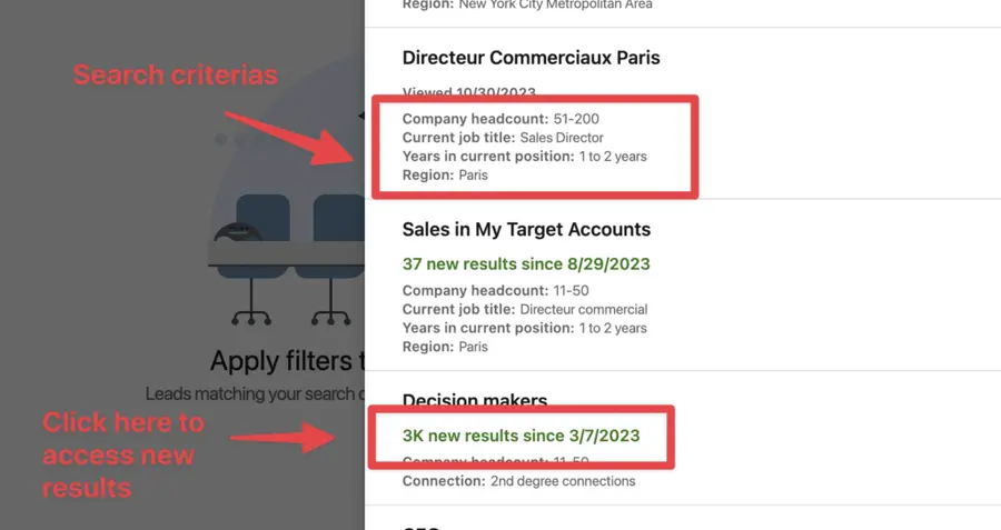 list saved searches sales navigator
