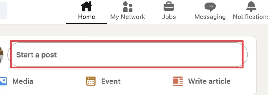 use linkedin share box at the top of your homepage to create and share posts