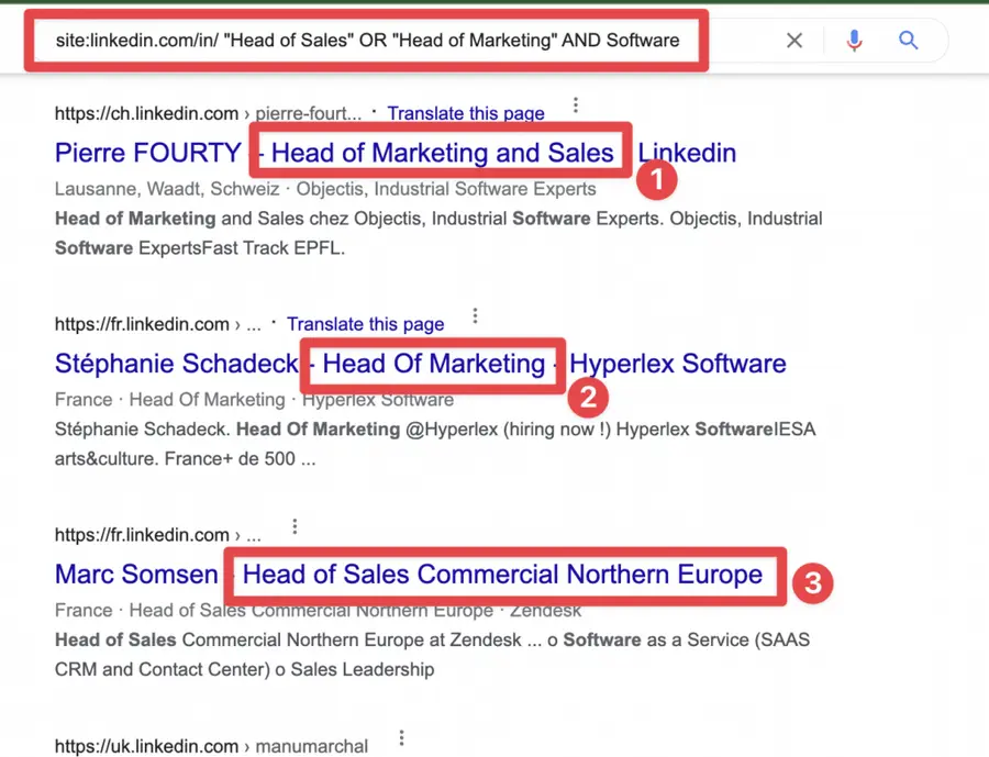 Verwenden Sie die boolesche Suche bei Google, um LinkedIn-Profile zu durchsuchen.