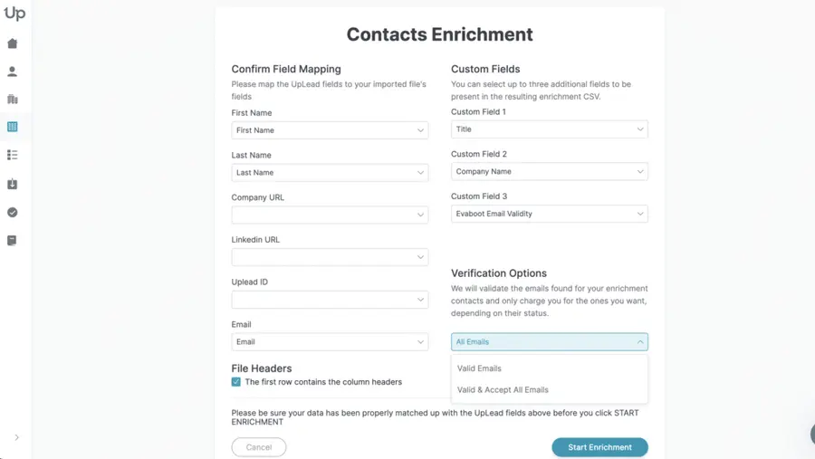 contact enrichment function on uplead