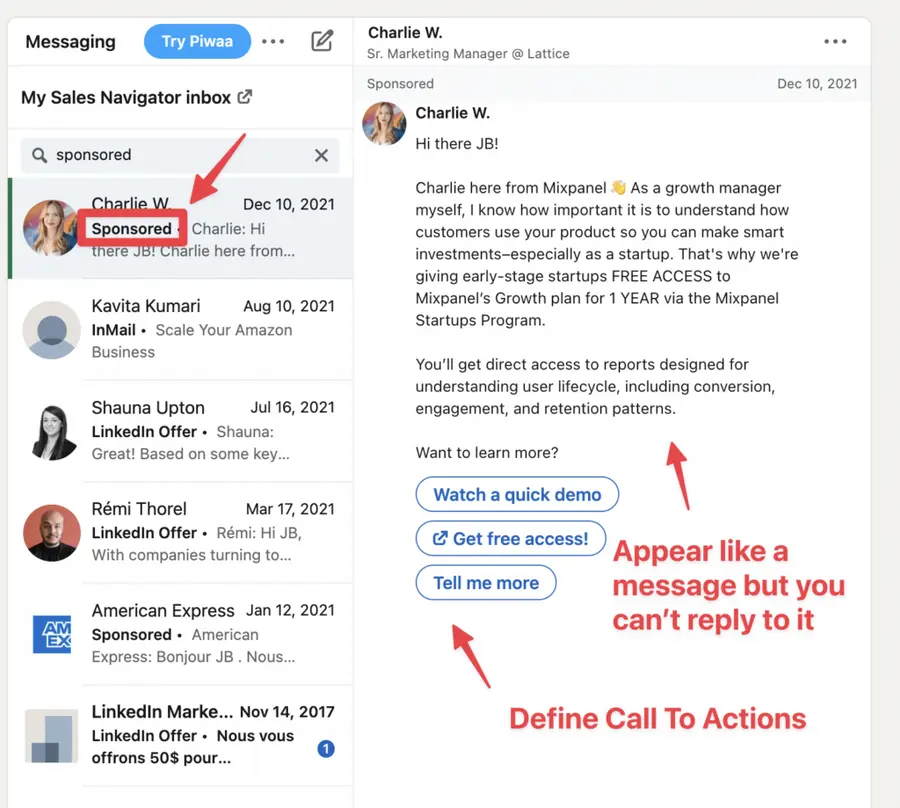 gesponserte inmails linkedin-anzeigen