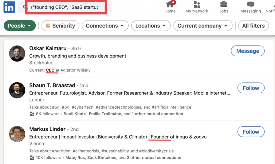 how to do a boolean search on linkedin with separators OR AND NOT