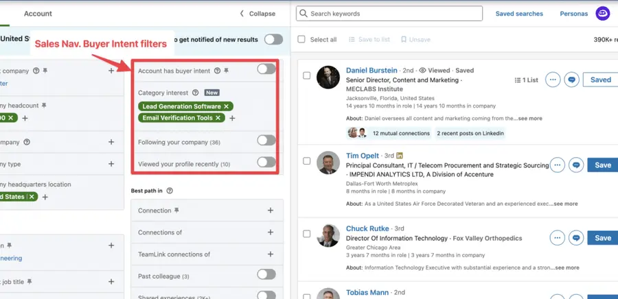 buyer intent filters linkedin sales navigator 