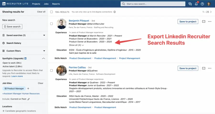 esportare la ricerca reclutatori su linkedin