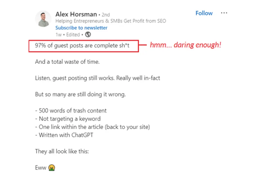 Surprising niche insight post example