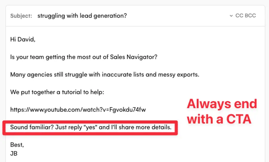 cold email ending with a cta