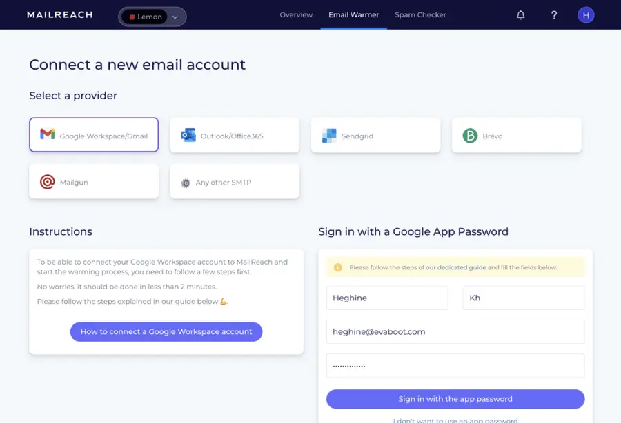 set up new email account on mailreach