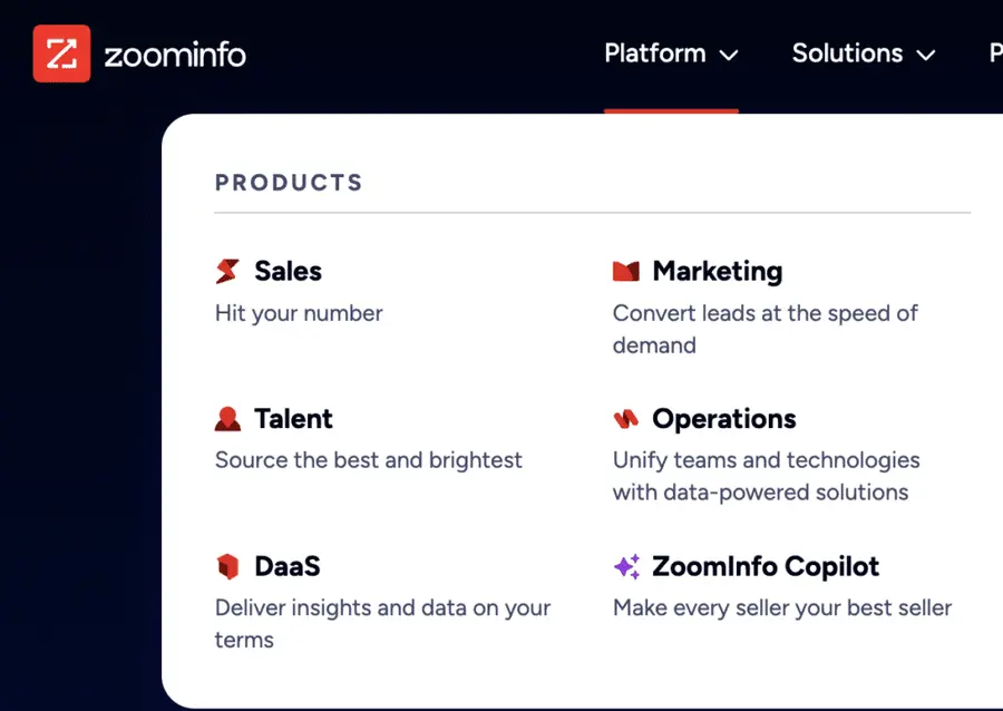 zoominfo platform products