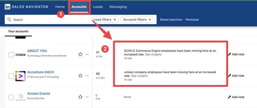 alerts in account lists sales navigator