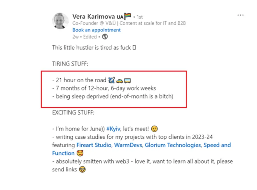 Use bulletpoints in post example