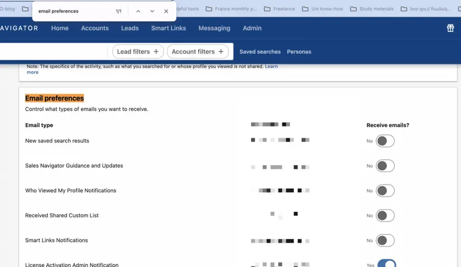 manage email alerts on linkedin sales navigator