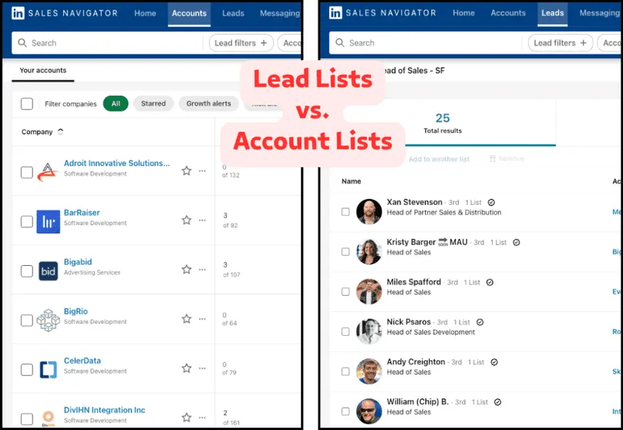 Lead Lists vs Account Lists