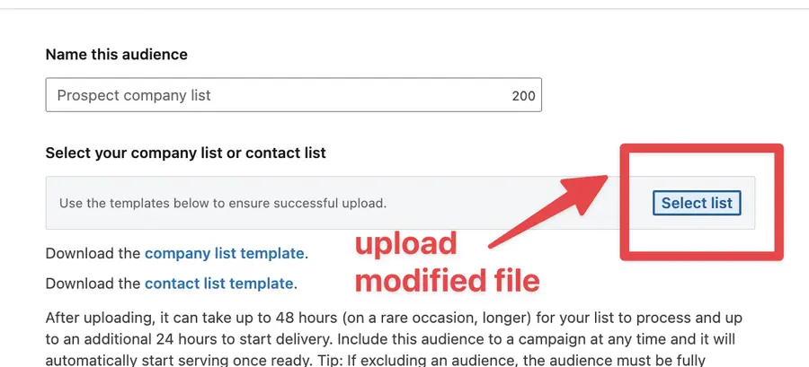 upload modified file on linkedin ads