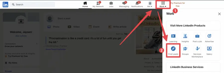 sales navigator teste gratuito