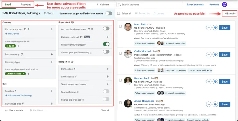 linkedin sales navigator advanced search filters