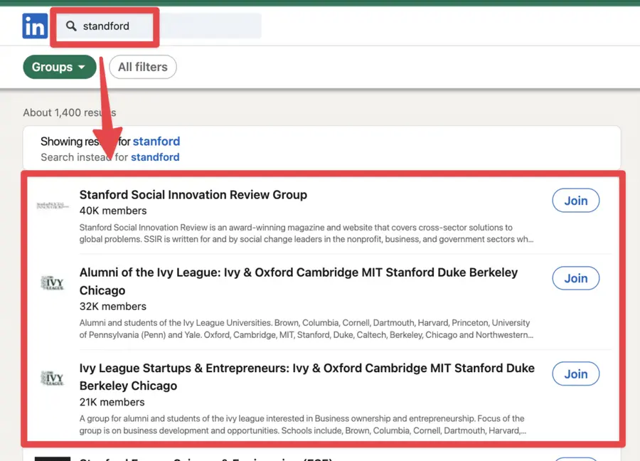 find alumni leads on linkedin