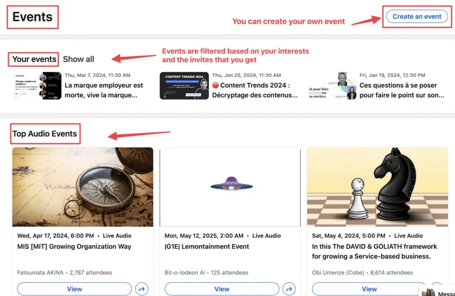 linkedin events and webinars