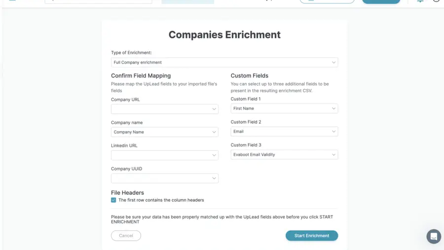 companies enrichment feature on uplead