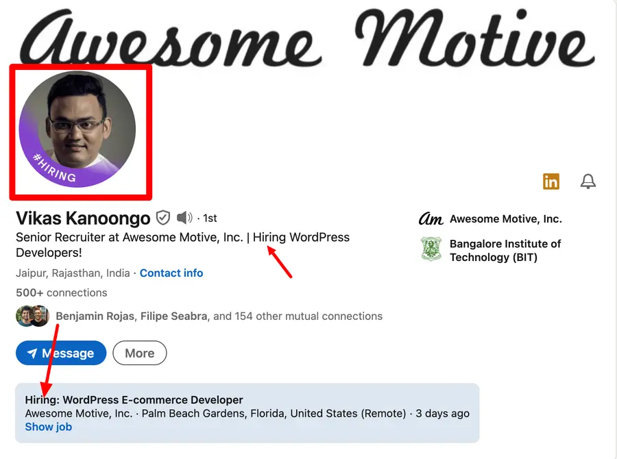 LinkedIn hiring frame example