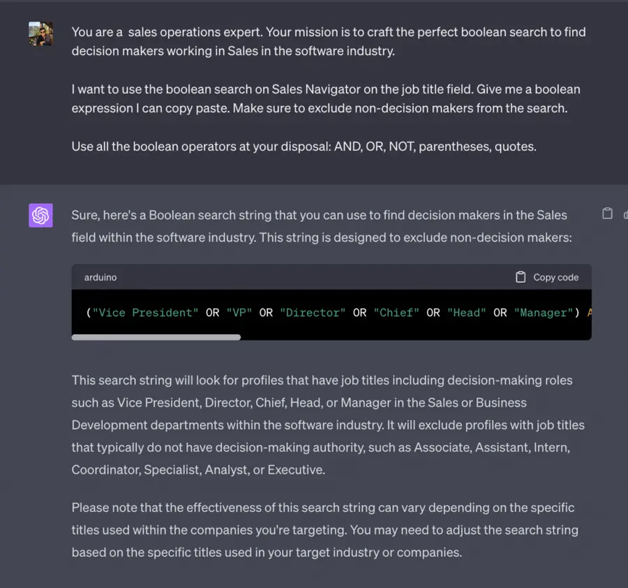 linkedin booleansearch chat GPT