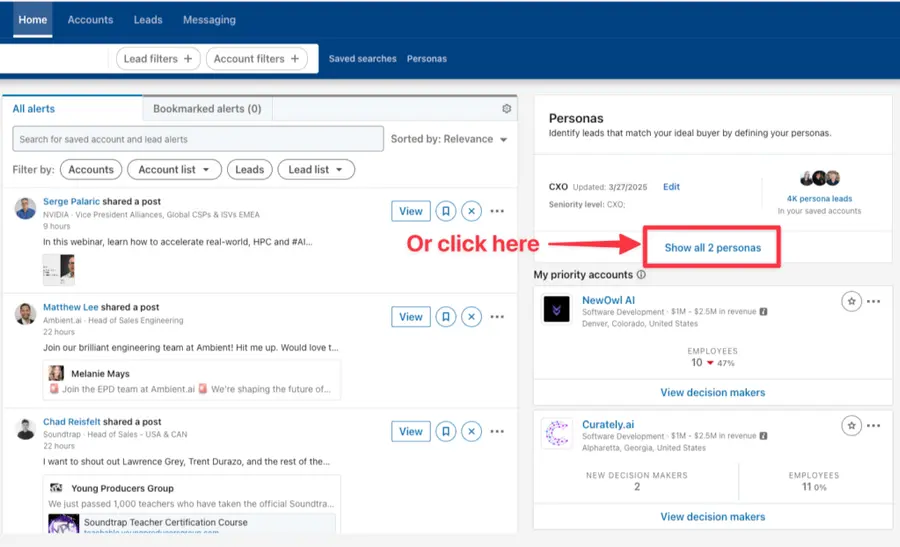 show personas in sales navigator
