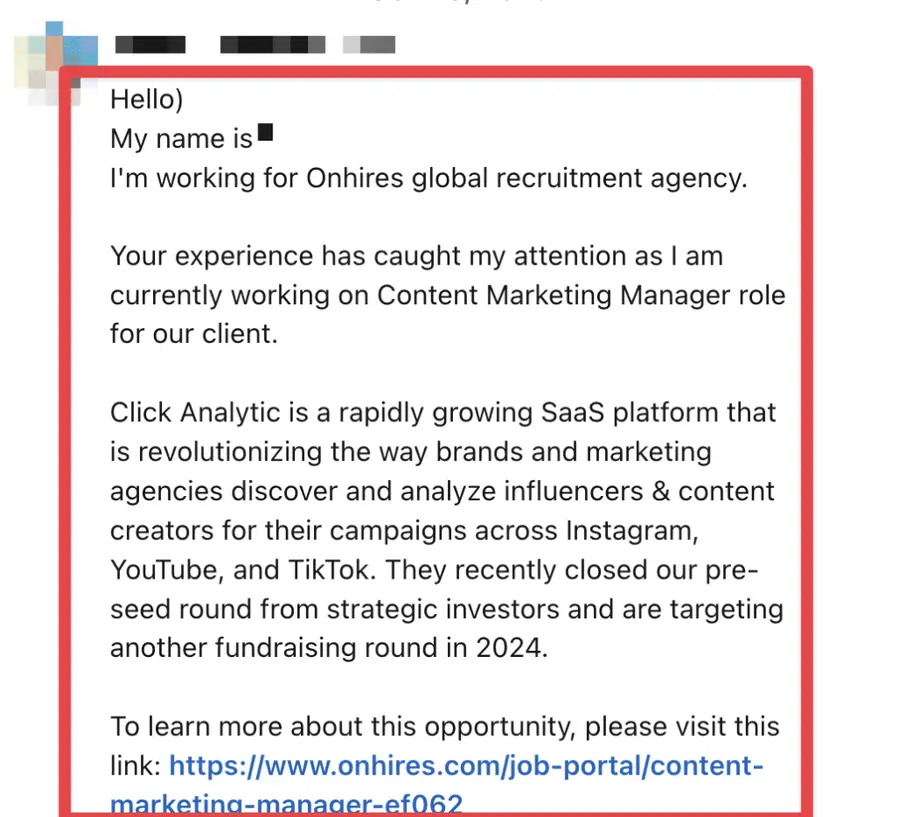 linkedin inmail example from a recruiter