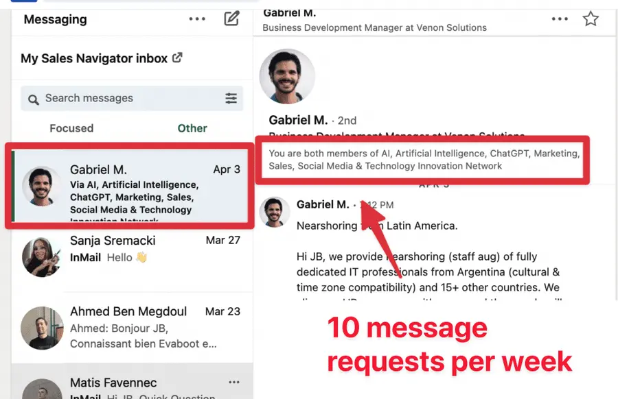 linkedin message request limit x