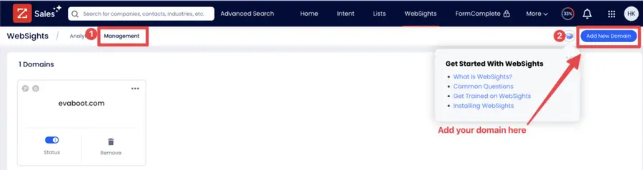 add your company domain to zoominfo websight