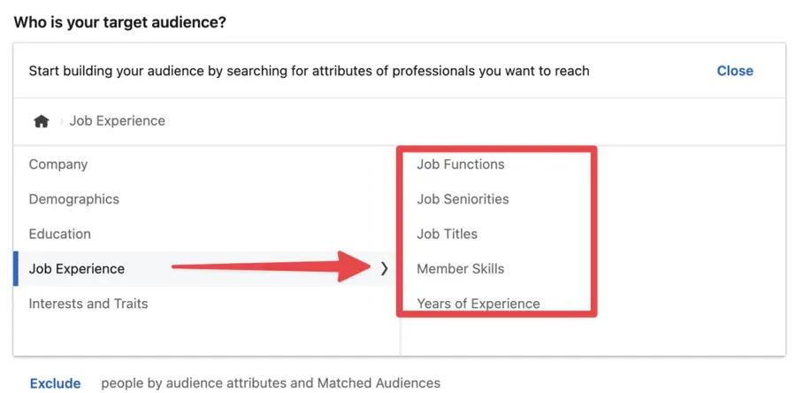 job seniority and function linkedin ads
