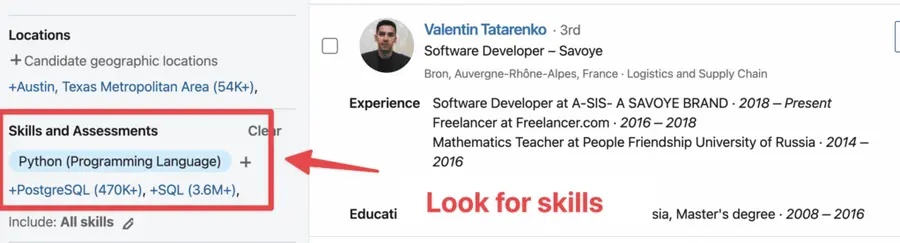 skills filter linkedin recruiter