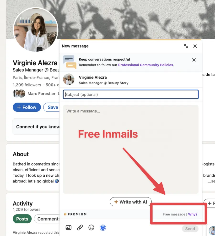 send free inmail open profile