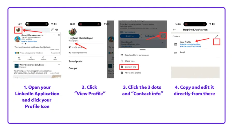 find linkedin url on mobile
