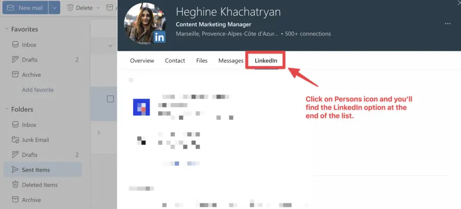 find linkedin profile from outlook email