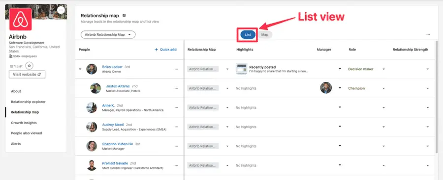 list view sales navigator