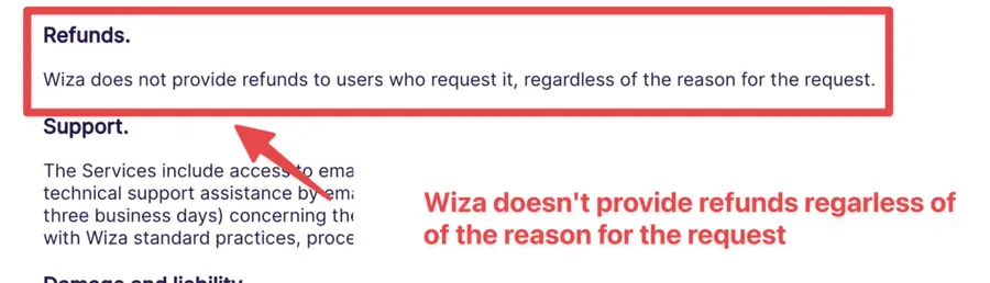 wiza no refund policy