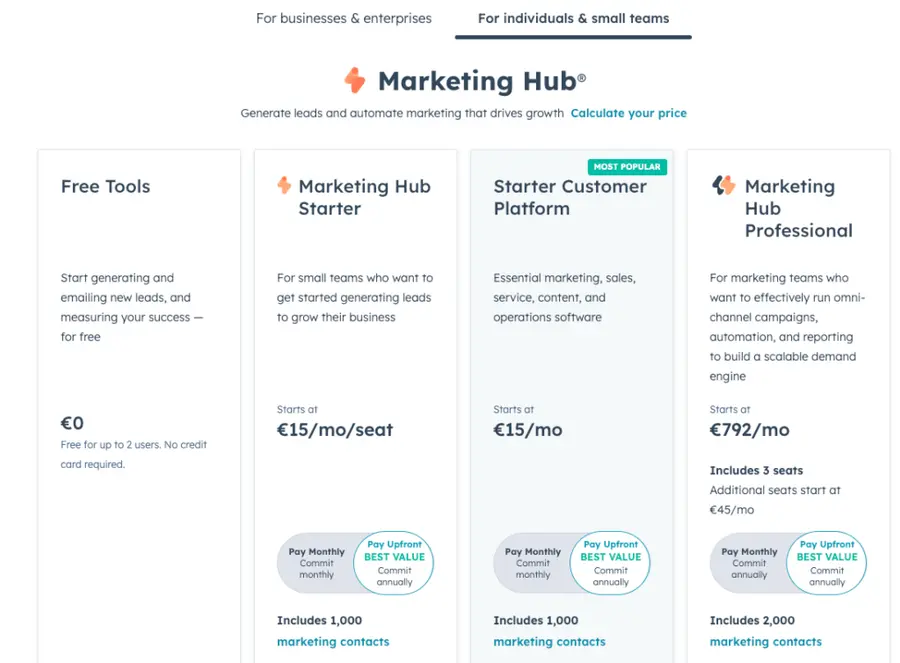 Hubspot pricing
