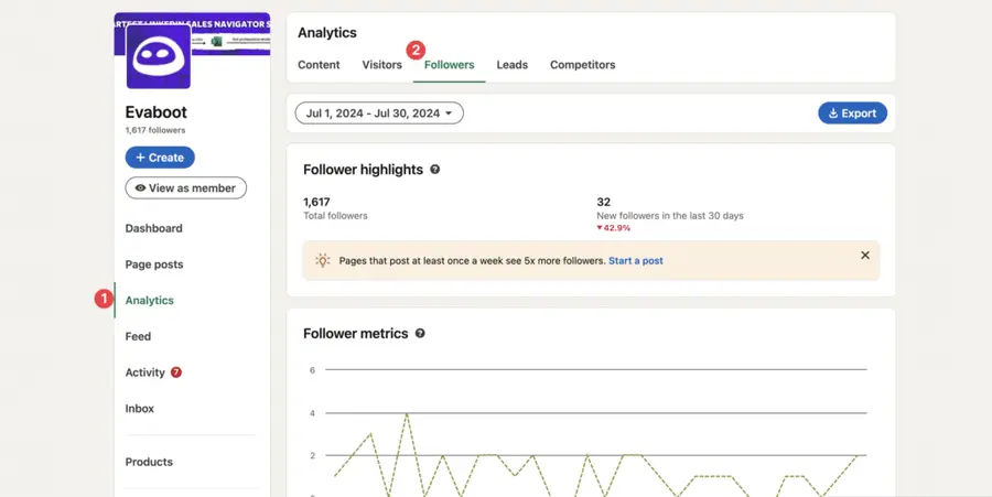 go to your analytics to see who follows your linkedin company page 