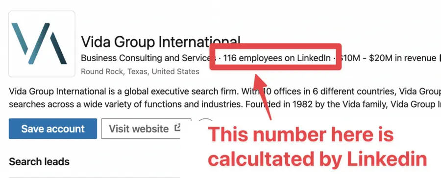 company headcount sales navigator results