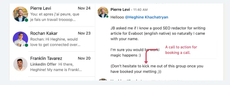 call to action at the end of your linkedin message