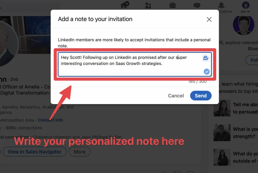 personalized note follow up linkedin