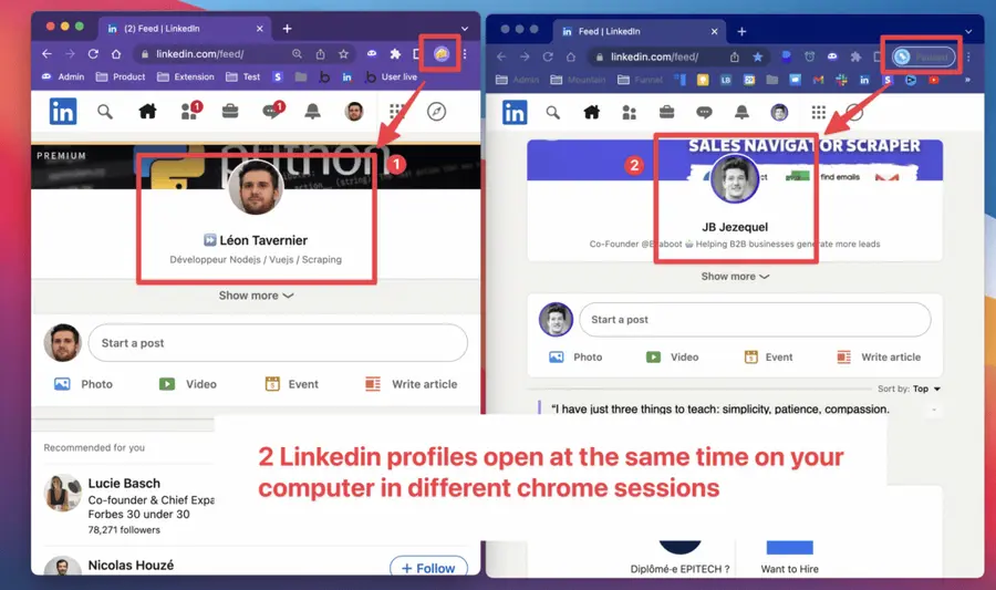 manage 2 linkedin accounts chrome sessions