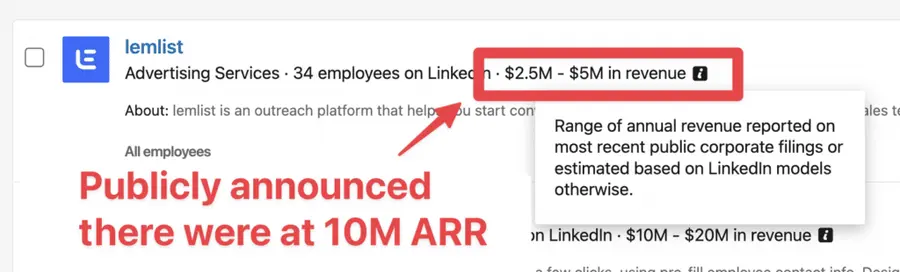 annual revenue linkedin filter results