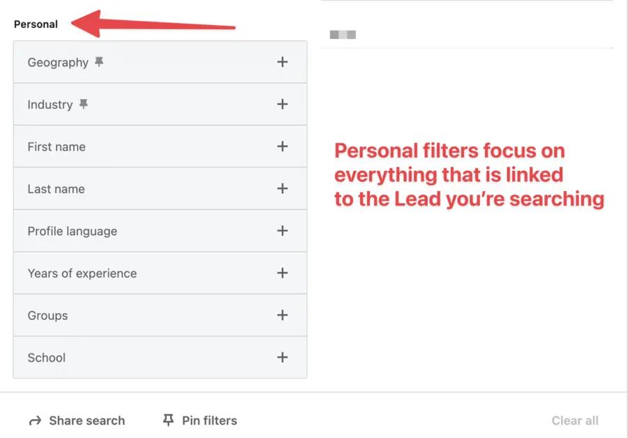 personal filters sales navigator