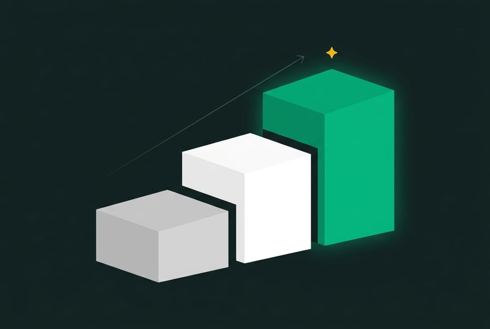 A bar chart with three bars, each progressively higher, with the third in green and a gold star above it