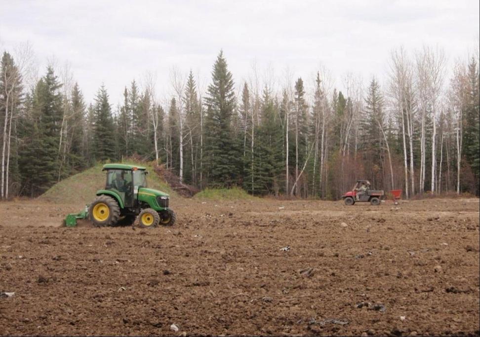 Rototilling of impacted soil and fertilizer application.