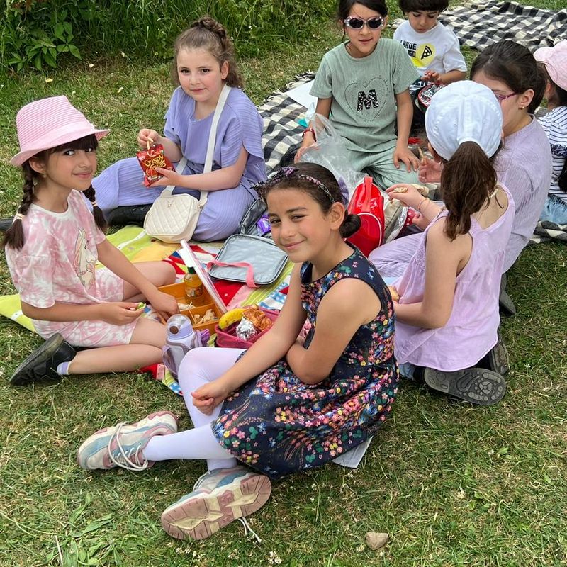Kids having a picnic